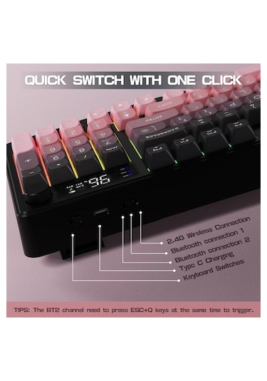 M96 Ofis Klavye Bluetooth/2.4g Kablosuz Oyuncu Klavye Işıklı Usb Type-c Kablolu Şarjlı