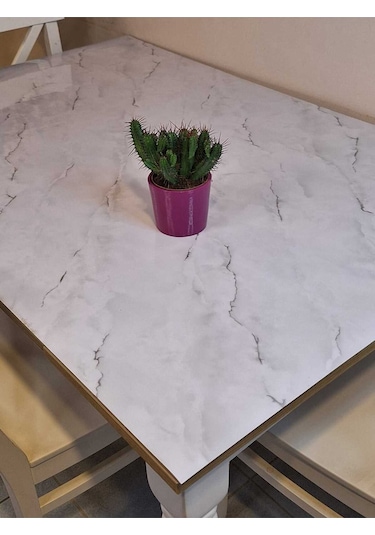 Kalın Pvc Masa Koruyucu 1.2 Mm Mika Örtü, 80 Cm En, Mermer Desen Gümüş