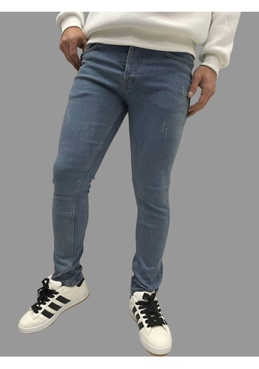 Erkek Dar Paça Tırtıklı Newone Skyblue Kot Pantolon Gök Mavisi