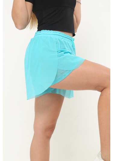 Kadın Turkuaz Kumaş Bol Kesim Spor Şort Turkuaz