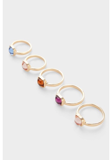 Defacto Kadın 5li Taşlı Gold Yüzük F6621axnsgd1 Çok Renkli