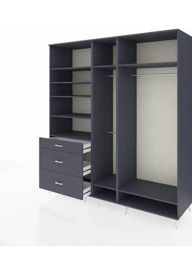 Kronos Dolap 9 Raflı 3 Çekmeceli 3 Askılı 220x59x243 Antrasit-antrasit/antrasit Antrasıt/antrasıt