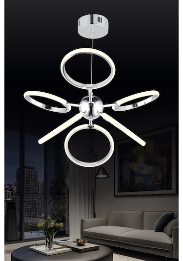 Ld 072 Model Krom 3 Renkli Salon Ve Oturma Odası İçin İdeal Alüminyum Avize, 65x70 Krom