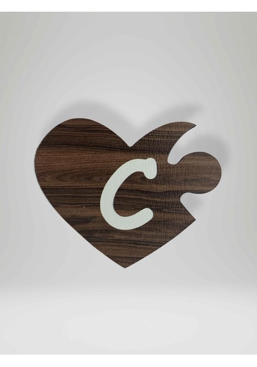 C Harfi Sol Parça Ahşap Puzzle Kalp Harf Magnet Buzdolabı Süsü İkili Uyumlu Kod:992