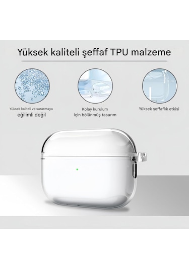 Airpods Pro 3 2025 Uyumlu Mat Silikon Kılıf 1 Kalite +kanca Şeffaf