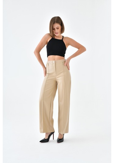 Ftz Women Kadın Deri Pantolon Beige 30634-beige Bej