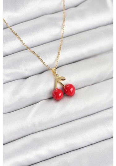 316l Çelik Zincir Gold Renk Kiraz Model Kadın Kolye - Prt3500eb09346-95268 altın