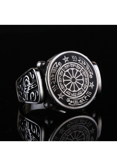 Fkgümüş 925 Ayar Gümüş Osmanlı Tuğralı Rufai Gülü Erkek Yüzük Silver