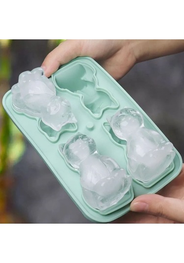 Hangfox Yeşil Silikon Buz Kalıbı - 4 Adet Labrador Şekilli 3d Buz Küpü - Kokteyl, Kahve, Whiskey İçin - Yıkama Kolay, Lavabo Uyumlu Çok Renkli