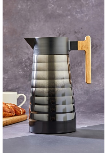 Cooker Ckr2097 2 L Çift Katmanlı Paslanmaz Çelik Termos Bambu Saplı - 12 Saat Sıcak 24 Saat Soğuk Piknik, Ofis, Otel, Kafe, Okul Siyah-gri