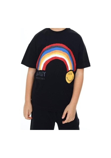 Erkek Çocuk Gülen Yüz Baskılı Tshirt-14166 SIYAH