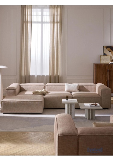 Most Mollis Plus 3 Modül Sol Köşe Koltuk 09 Bej Keten Kumaş Yumuş