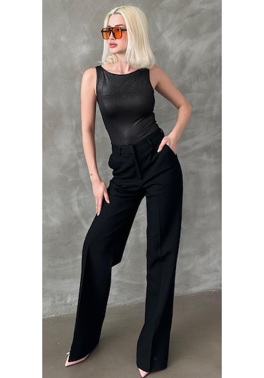 Madmext Siyah Yüksek Bel Kumaş Pantolon Mg2285 Siyah