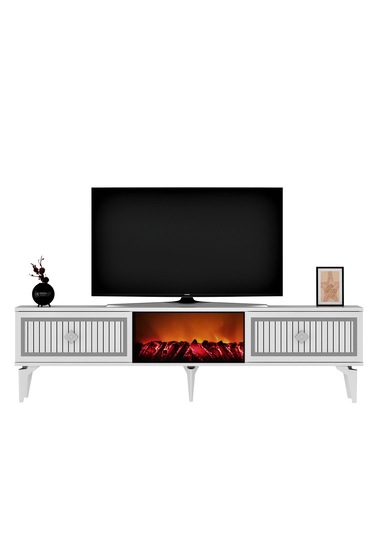 Nil Şömineli Tv Sehpası Beyaz-gümüş