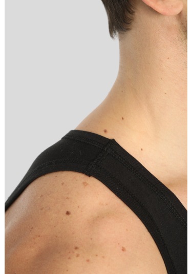 Erkek Siyah Pamuklu Omuzu Lok Dikişli Atlet 3'lü Paket Siyah