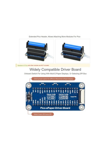 Waveshare 2.13 İnç 212 X 104 Piksel Siyah/beyaz Esnek E-kağıt E-mürekkep Ekran Modülü Raspberry Pi Pico İçin, Spı Arayüzü