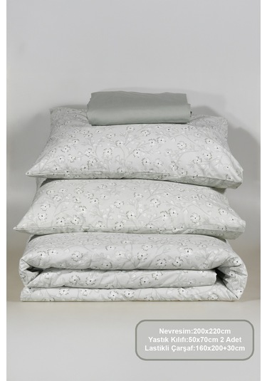 Elart Jasmin Nevresim Takımı Çift Kişilik %100 Pamuk Ranforce Lastikli Çarşaf 200x220 Cm Yeşil Yeşil