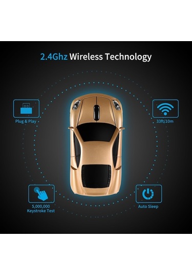 Fastbuy Özellikler: Kabloсыz Araba Şeklinde Ergonomik Optik Fare, Usb 2.4g Mini Alıcı, Windows Dizüstü Mac Kullanıcılar İçin,