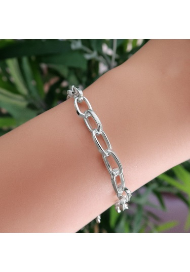 Oval Zincir Model Kadın Çelik Bileklik Modern Ve Zarif Tasarım - Minimal Oval Halkalı Kadın Çelik Bileklik Gümüş