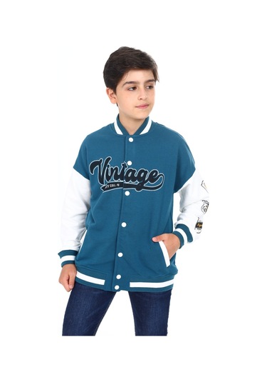 Toontoy Erkek Çocuk Baskılı Kolej Hırka Petrol Mavi