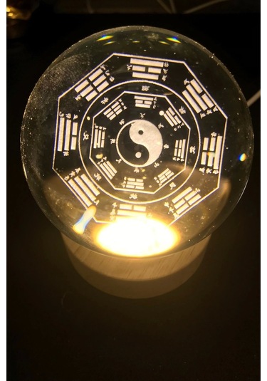 3d Led Işık Cam Küre Tek Renk Gece Lambası Yin Yan 8 Cm Mega Boy Çok Renkli