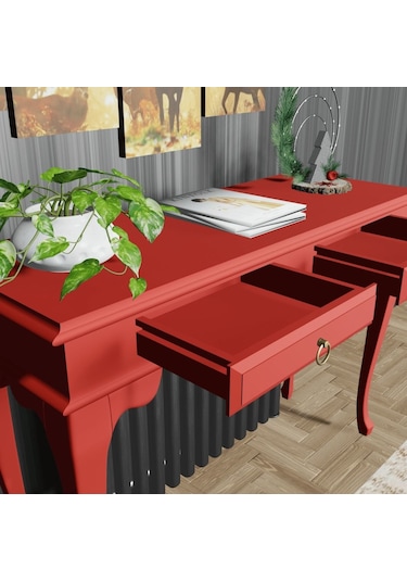 Roys Ahşap 100 Cm Kırmızı Çekmeceli Petek Üstü Yüksek Dresuar Kırmızı