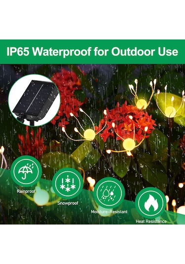 Yunboo Güneş Enerjili 8 Ayağlı Atkı Işığı - 2 Adet, Islak Beyaz Işık, 8-12 Saat Çalışma Süresi, Toplam Yükseklik 37cm, Abs Malzeme