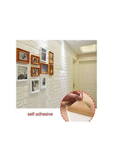 Beyaz Arkası Yapışkanlı 70X77Cm 10 Adet Taş Duvar Kağıdı Paneli