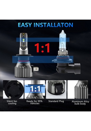 Hallow H7 IP68 Su Geçirmez Araba Led Far Ampuller Gri