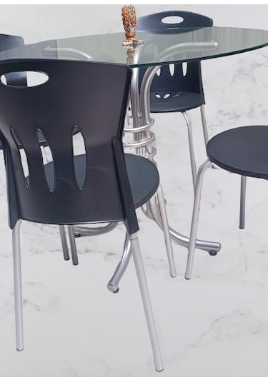 Masa Sandalye Takım Mutfak Balkon Bahçe Temperli Cam Gri Boya Ayaklar El Yapım