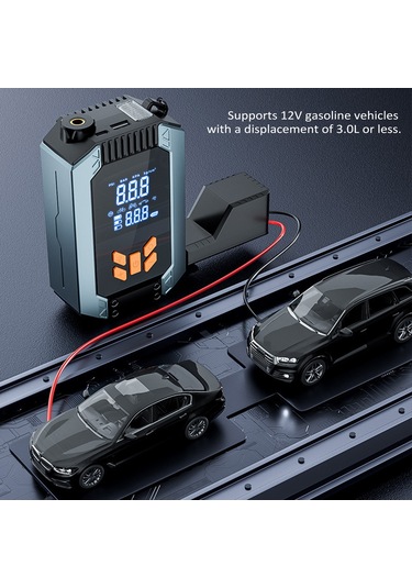 Reedark 12v Araç Acil Başlatma Ve Hava Pompa 2'li Cihazı - Kablosuz Sayısal Göstergeli, Led Işık, Usb Şarj Portlu, 150psı Maksimum Basınç