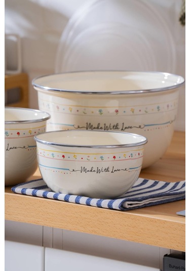Made With Love Emaye 3 Lü Saklama Ve Karıştırma Kabı Çok Renkli