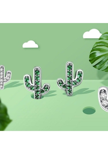 Bamoer 925 Ayar Gümüş Göz Kamaştırıcı Yeşil Kaktüs Kristal Saplama Küpe Kadınlar İçin