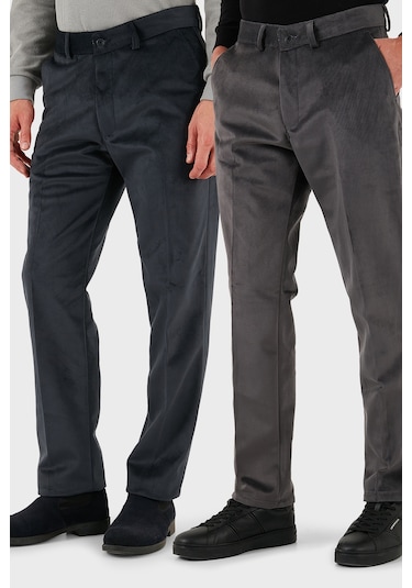 Buratti Normal Bel Regular Fit Düz Paça 2'Li Paket Erkek Kadife Pantolon 645Merlins2 Antrasit-Gri
