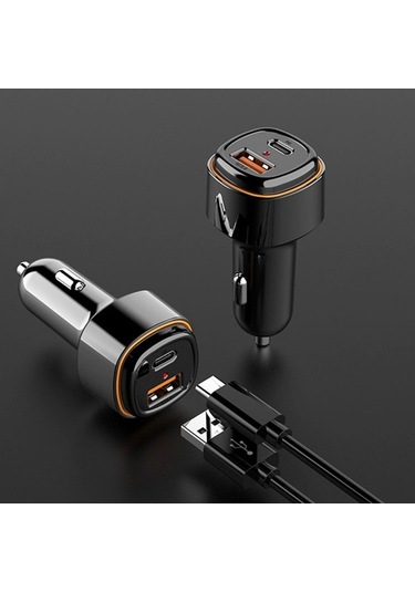 Ebitda Araba Şarj Adaptörü Pd 20w Ve Usb 18w Çift Portlu Hızlı Şarj Cihazı, Cep Telefonu Siyah Daha Güçlü Performans