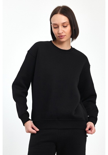 Odda Bisiklet Yaka Sweatshirt Siyah