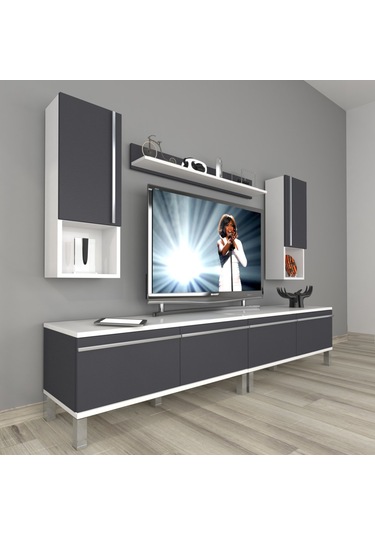 Decoraktiv Eko 5200ta Mdf Krom Ayaklı Tv Ünitesi Tv Sehpası Beyaz - Antrasit