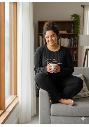 Kadın Siyah Pumpkin Pijama Takımı Siyah