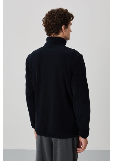 Tommy Life Lacivert Yazı Nakışlı Dik Yaka Fermuarlı Standart Kalıp Erkek Sweatshirt Polar - 87992 Lacivert