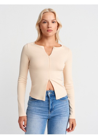 Dilvin 31993 Fermuar Detaylı Uzun Kollu Top-taş Taş