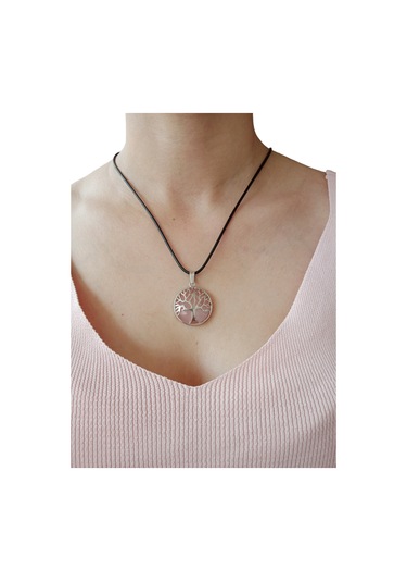 Pembe Kuvars Doğal Taşlı Çelik Kolye - Kadın Pembe