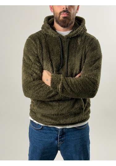 Erkek Haki Peluş Polar Sweatshirt Coc2570 Haki