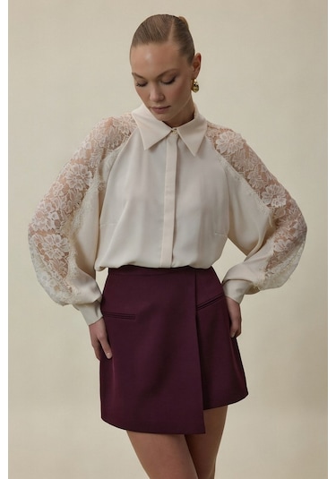 Sateen Talia Şort Etek - Mürdüm-137067 Mürdüm