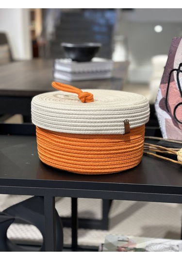 Walnut Kapaklı Jüt Sepet Kremturuncu