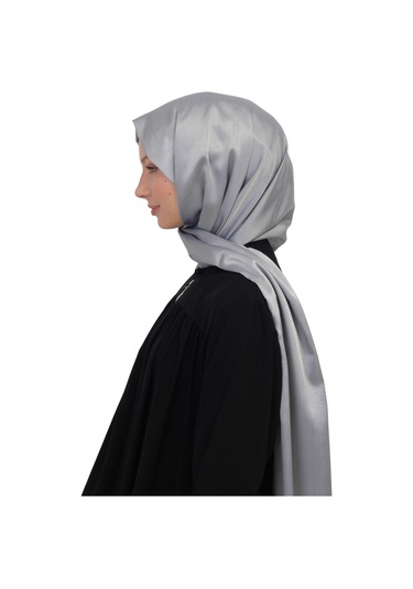 Çift Taraflı Düz Jakar Şal Parlak & Mat Dokulu, Özel Gün Şalı, Düz Renk Gri