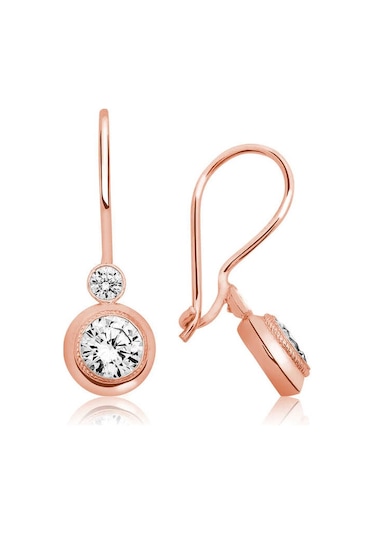 Gümüş Rose Sallantılı Tek Taş Küpe Rose