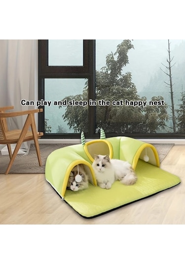 Honeybeeshop Latex Kedi Tüneli Yatak 33.46x27.56inch Monster 3 Açıklıklı Rahat Yaz Matı 1-8kg Kedi Tavşan Hamster İçin Dayanıklı Polyester