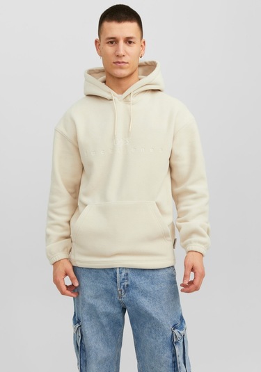 Jack & Jones Göğüs Baskılı Kapüşonlu Sweatshirt - Silverlake 12242470 Moonbeam Siyah