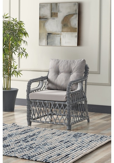Edra Rattan Puflu Bahçe Balkon Takımı 3+1+1+camlı Masa Gri Gri