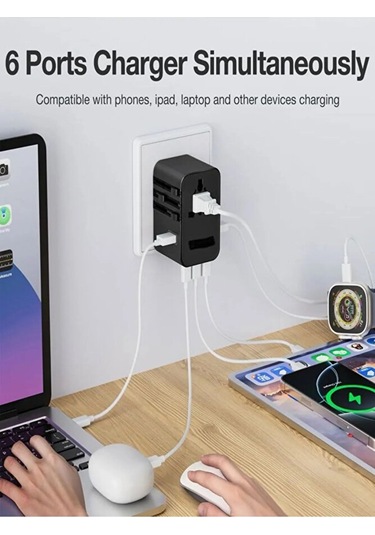 Evrensel Seyahat Şarj Adaptörü Fiş Priz Dönüştürücü Priz 45w /2xu